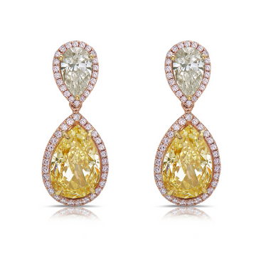 3 Carat Each Light Yellow Pear Shape Diamond Drop Earrings