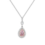 0.50 Carat - Pear Lab Diamond - Faint Pink Double Halo Pendant in 18K White Gold