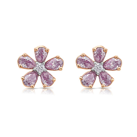 Light Pink Diamond Flower Studs