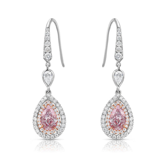 Pink Pear Diamond Double Halo Drop Earrings