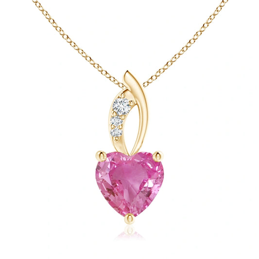 Round Pink Sapphire Solitaire Natural Diamond Necklace