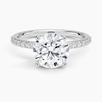 Round Lab Diamond - Pave Setting - Solitaire Engagement Ring in 18k White Gold