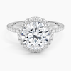 Round Lab Diamond - Pave with Halo - Solitaire Engagement Ring in 18k White Gold