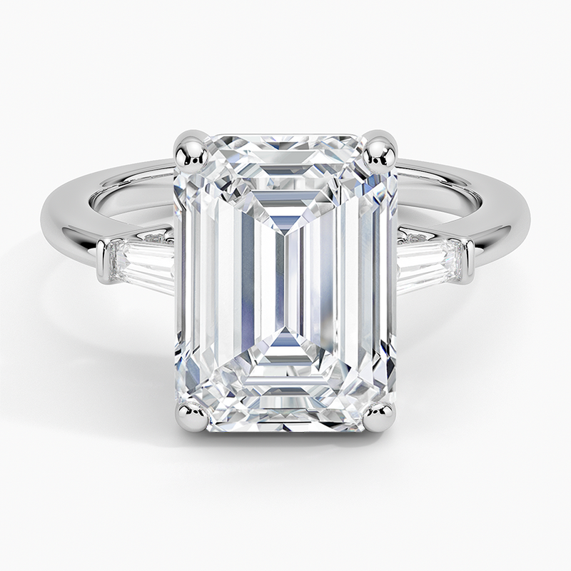 5 Carat - Emerald Lab Diamond - Tapper Trilogy - Engagement Ring in 18k White Gold