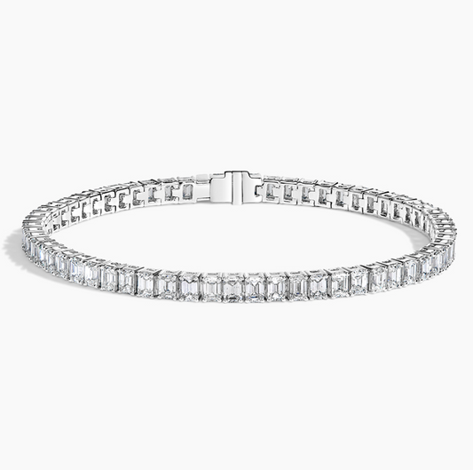 Emerald Lab Diamond Tennis Bracelet in 18k White Gold