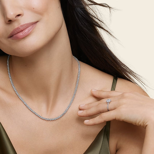 Tennis Necklace 100% Straight in Lab Diamonds in 18k White Gold