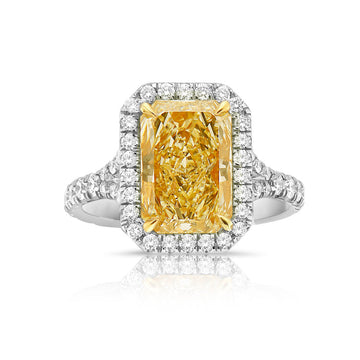 Light Yellow Radiant Halo Diamond Engagement Ring