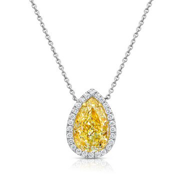Pear Lab Diamond - Fancy Yellow Halo Pendant in 18K Yellow Gold