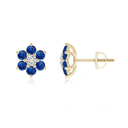 Round Blue Sapphire Classic Natural Diamond Earrings