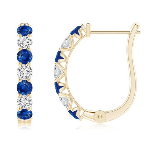 Round Gemstone Diamond Solitaire Hoops