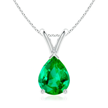 Pear Emerald Solitaire Natural Diamond Necklace