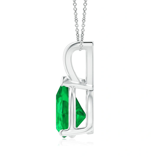 Pear Emerald Solitaire Natural Diamond Necklace