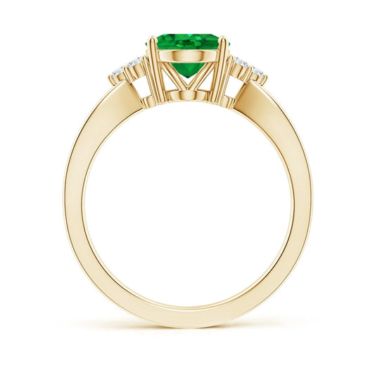 Solitaire Emerald Split Natural Trio Diamond Ring