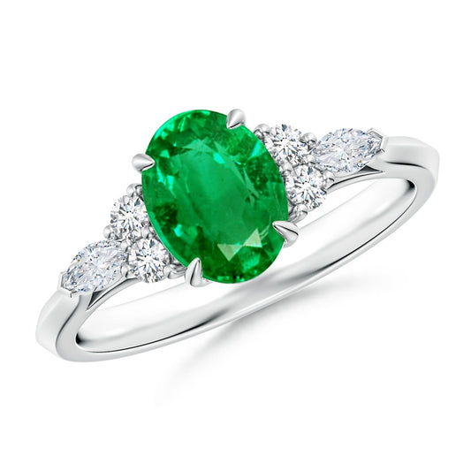 Emerald Side Stone Natural Diamond Ring