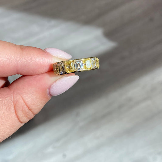 Alternating Fancy Yellow & White Diamond Half Eternity Band