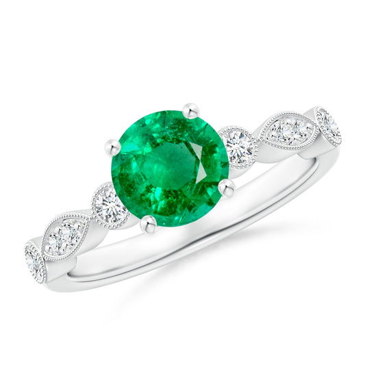 Marquise Dot Emerald Natural Diamonds Ring