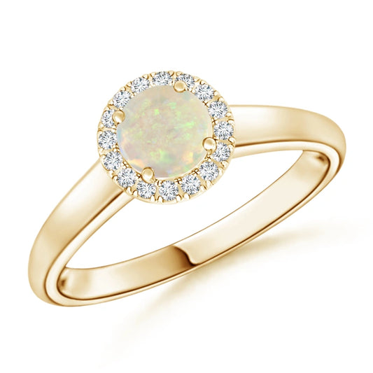 Round Opal Classic Natural Diamond Ring