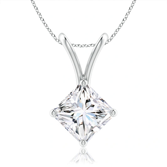 Princess Lab Grown Solitaire V-Shaped Pendant