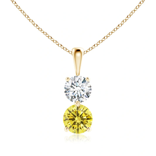 Round Yellow Sapphire Two Stone Natural Diamond Necklace