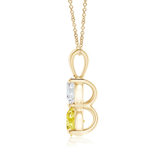 Round Yellow Sapphire Two Stone Natural Diamond Necklace