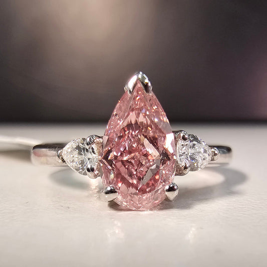 1ct Intense Pink Pear Shape Diamond Engagement Ring