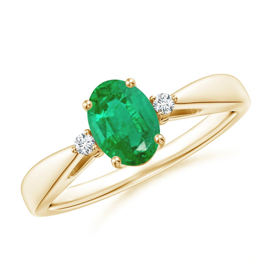 Solitaire Emerald Criss Cross Natural Diamond Ring